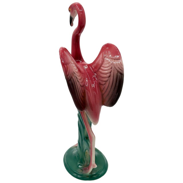 1950s Mid-Century 11" Tall Open Wing Pink Flamingo Ceramic Tabletop Statue, Pair For Sale - Image 13 of 18