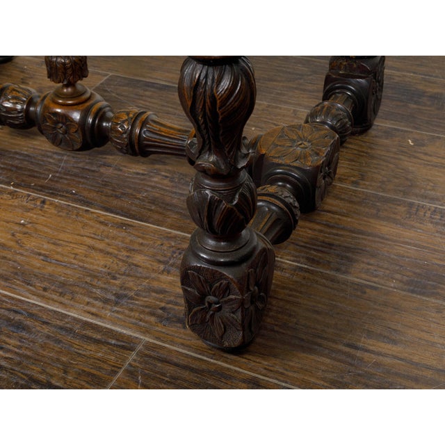 French 19th Century Walnut Side Table with Carved Apron and H-Form Stretcher For Sale - Image 4 of 12