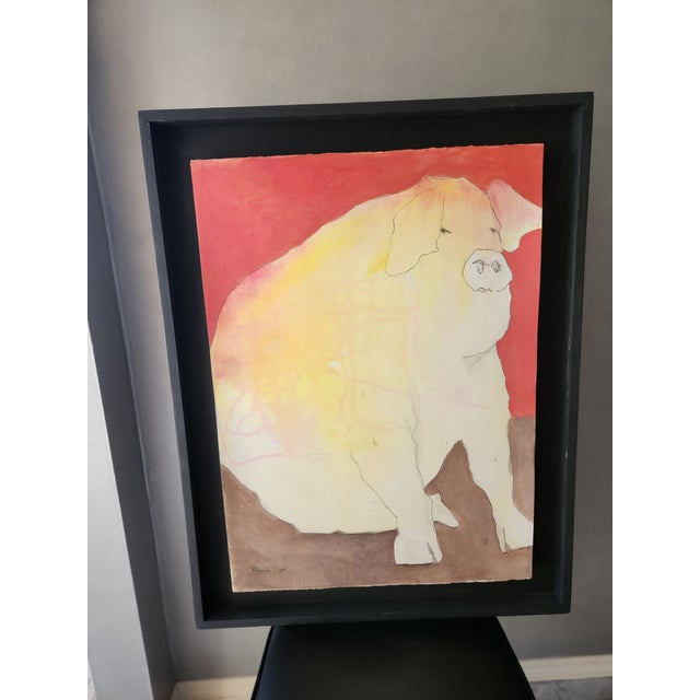 Fabulous Fine Art Water Media Painting Superior Pig Artist Roberta Dyer For Sale - Image 15 of 15