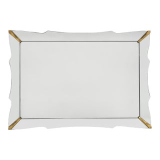 Mid Century Beveled Wall Mirror With Brass Accents For Sale