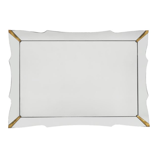 Mid Century Beveled Wall Mirror With Brass Accents For Sale