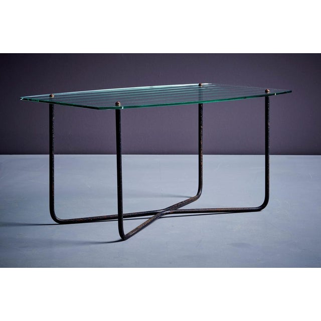 French Coffee Table in Glass and Iron by Jacques Hitier, 1950s For Sale - Image 10 of 11