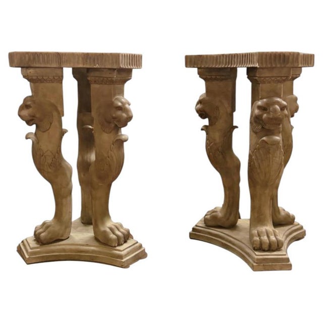 Stone Greco-Roman Style Marble Pedestals with Lion Paw Feet, 1970s, Set of 2 For Sale - Image 7 of 7