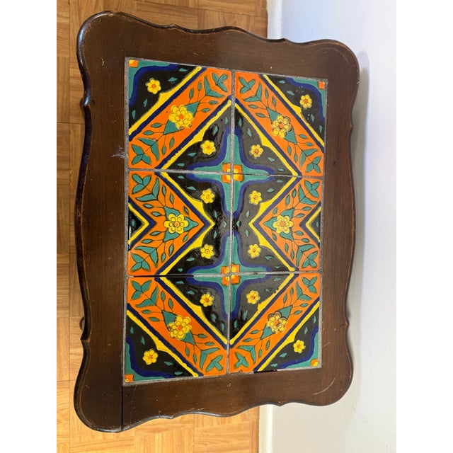 Wood Antique 1920s–30s California Spanish Colonial Revival Tile-Top Side Table | Mission Style Bobbin Legs | Arts & Crafts For Sale - Image 7 of 10