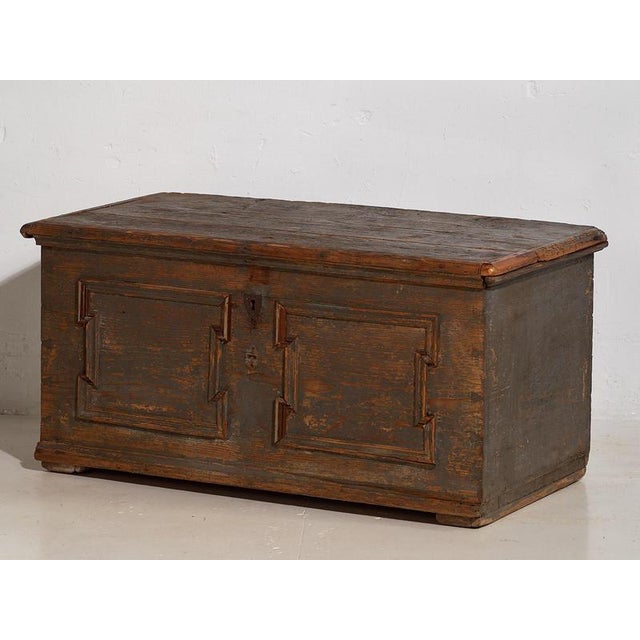 Antique Trunk with Pearl Gray Patina, 1900 For Sale - Image 5 of 16