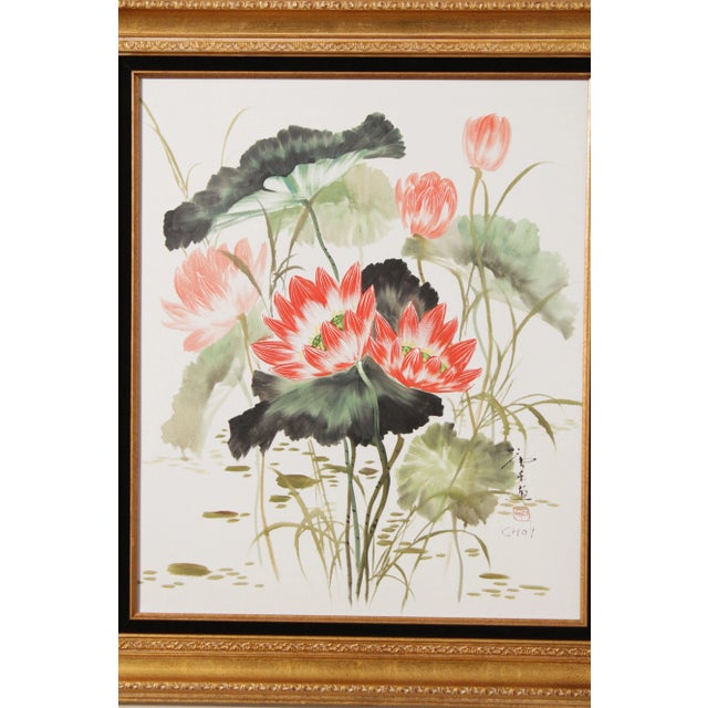 Paint Vintage Chinese Water Lily Watercolor Painting For Sale - Image 7 of 13