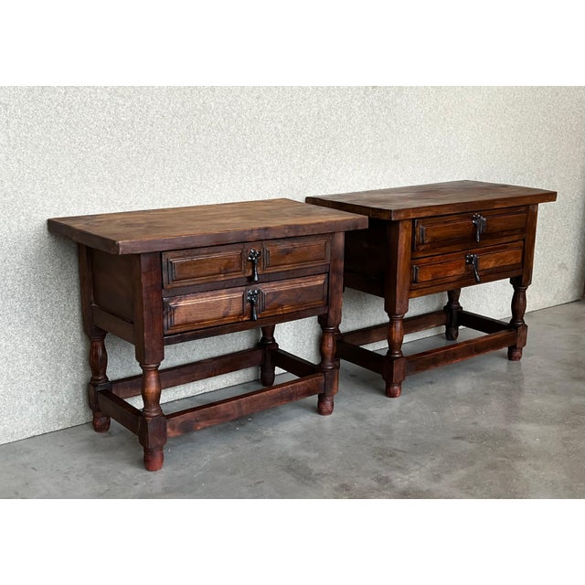 20th Century Pair of Spanish Nightstands with Two Drawers and Iron Hardware For Sale - Image 18 of 18