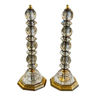 Pair of Antique French Faceted Crystal Element Lamps For Sale