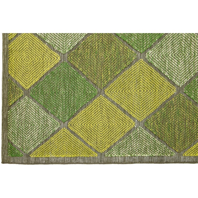 Contemporary Green Contemporary Swedish Style Wool Rug Handmade With Geometric Pattern For Sale - Image 3 of 9