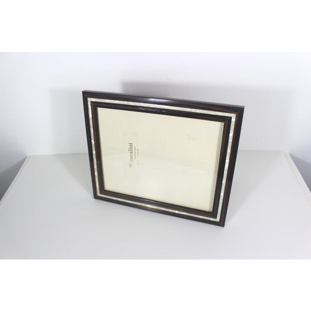 Italian Large Vintage Natalini Italian Mother of Pearl Exotic Wood Picture Frame 8x10” Photo, Table Top Easel Inlaid Vertical Horizontal Photograph For Sale - Image 3 of 8