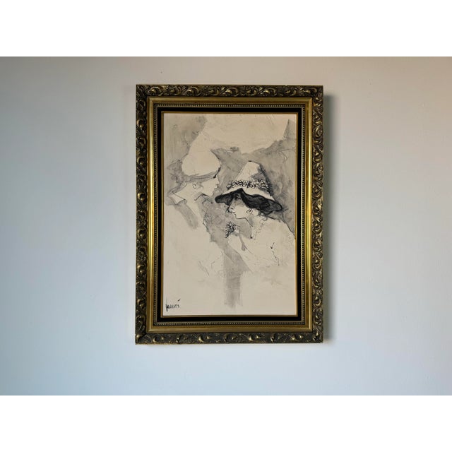 70's Vintage Itzchak Tarkay - Style Two Womans Portrait Oil on Canvas Painting For Sale - Image 4 of 12