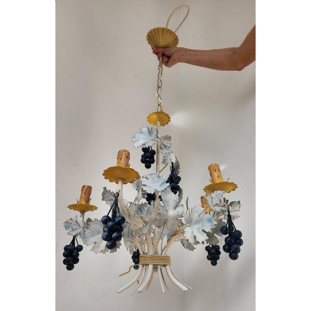 Paint Vintage Hand-Forged Sheet Metal Five-Light Chandelier, 1950s For Sale - Image 7 of 18