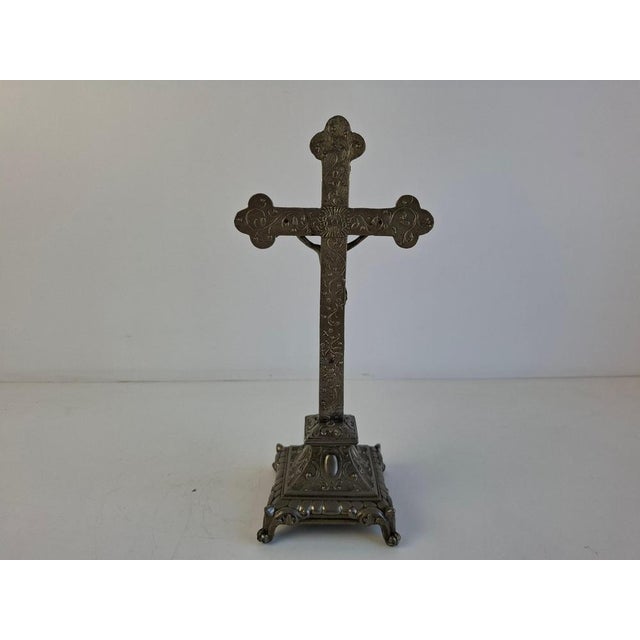 1900 - 1909 Antique Czechoslovak Neo-Gothic Cast Iron Table Crucifix, 1900s For Sale - Image 5 of 18