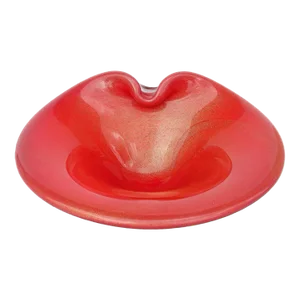 Murano Vintage Persimmon Orange Gold Flecks Italian Art Glass Flared Rim Decorative Center Bowl