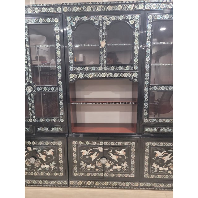 Vintage Korean 3-Piece Mother-of-Pearl Display Cabinet Wall Unit For Sale - Image 11 of 15