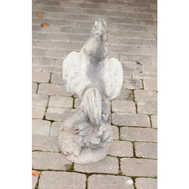French Painted Lead Lifesize Crowing Rooster Sculpture on Base, circa 1920 For Sale - Image 12 of 12