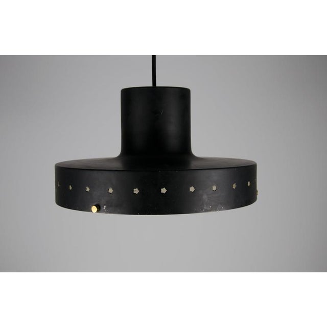 Black Metal and Opaline Glass Pendant Lamp attributed to Stilnovo, Italy, 1960s For Sale - Image 3 of 13