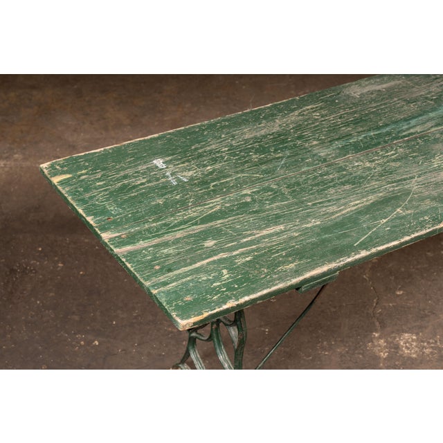 Late 19th Century Late 19th Century Weathered Green Farmhouse Trestle Table With Cast Iron Base For Sale - Image 5 of 10