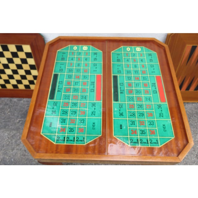 Wood Italian Inlay Multi Games Table Changeable Tops Chess Backgammon Roulette 6036 For Sale - Image 7 of 18