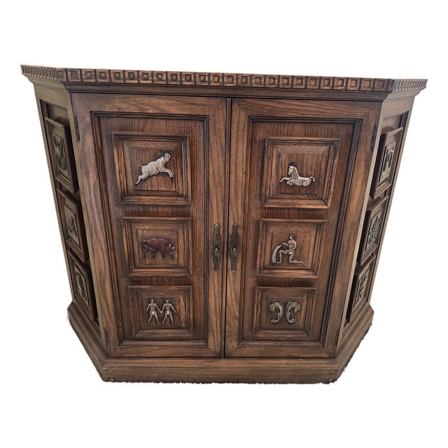 Vintage Romweber Viking Oak Zodiac Console Cabinet For Sale