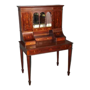 Fine Tall Inlaid Dark Mahogany English Carlton House Two-Piece Secretary