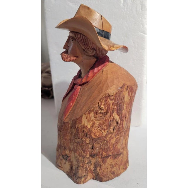 Folk Art Hand Carved Cowboy One Piece of Wood For Sale - Image 3 of 5