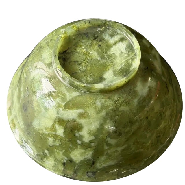 Antique Chinese Carved Spinach Jade Bowl For Sale - Image 9 of 11