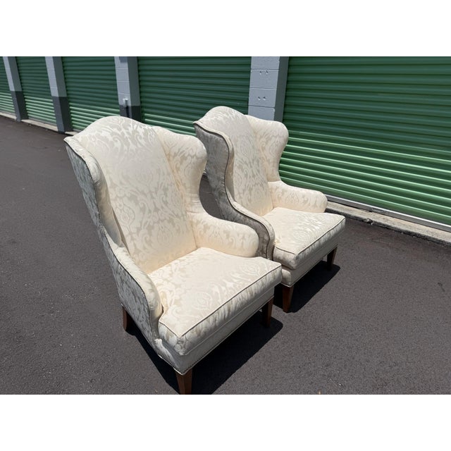 Ivory Pair of Ethan Allen Selby Wing Chairs For Sale - Image 8 of 11
