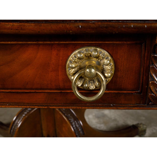 19th Century Regency English Mahogany Pembroke Table with Drawer, Quadripod Base, Lion Feet For Sale In Atlanta - Image 6 of 12