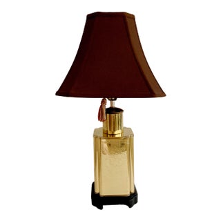 Vintage Chinoiserie Brass Tea Canister Table Lamp and Lampshade For Sale