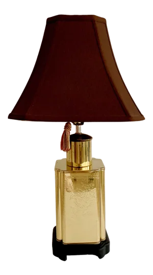 Vintage Chinoiserie Brass Tea Canister Table Lamp and Lampshade