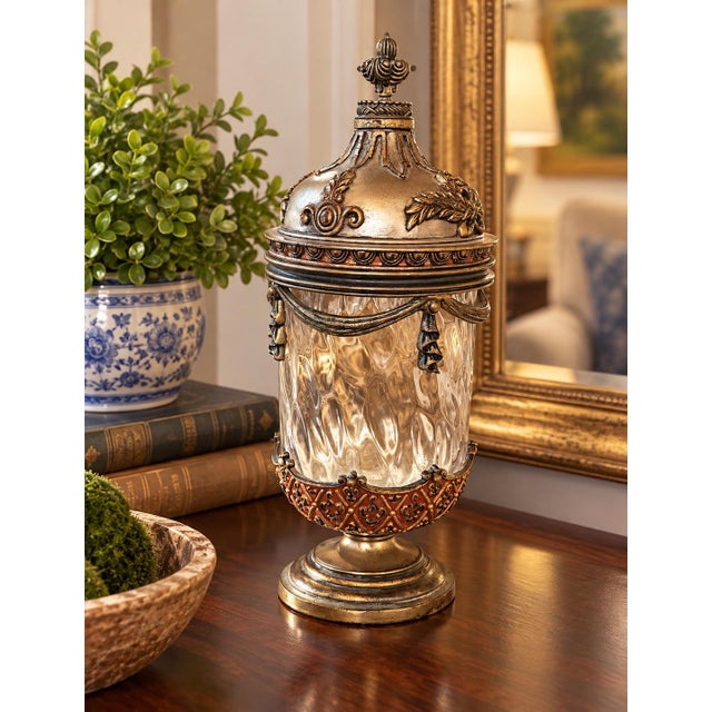 Neoclassical Neoclassical Style Glass Apothecary Jar With Gilt Metal Swags & Finial For Sale - Image 3 of 5