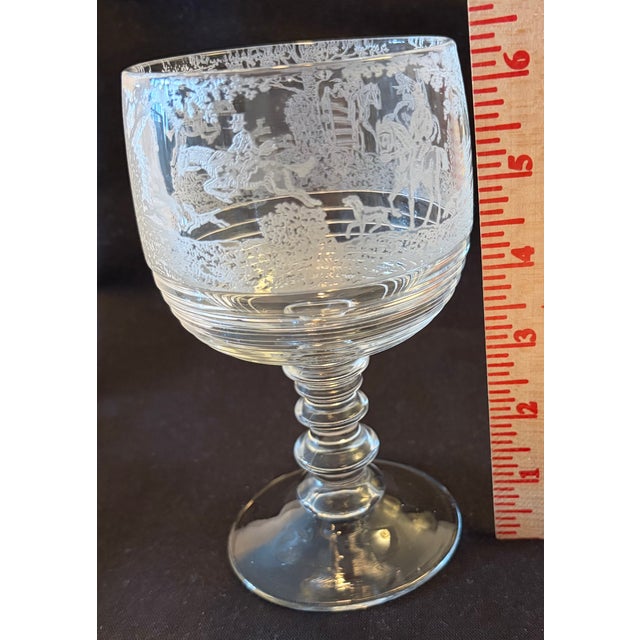 1930s Cambridge Imperial Fox Hunt Scene Glass Goblets Tally Ho Hay Day - Set of 9 For Sale - Image 9 of 15