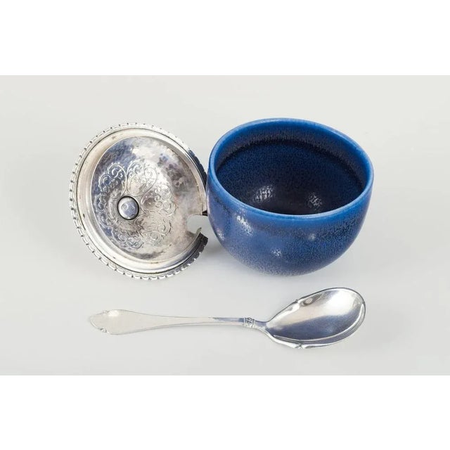 Jam Jar with Silver Lid and Spoon by Wilhelm Kåge for Kåge Verkstad Gustavsberg, 1920s For Sale - Image 3 of 7
