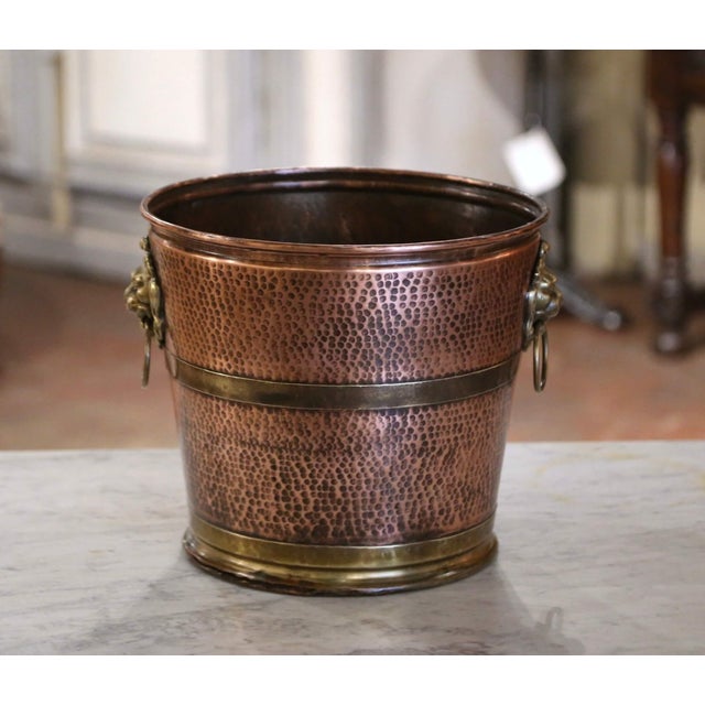 Late 19th Century 19th Century French Hammered Copper and Brass Circular Basket or Cache-Pot For Sale - Image 5 of 10