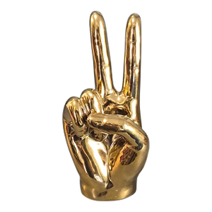 Vintage Metallic Gold Coated Brass Peace Victory Hand Gesture