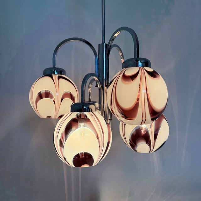 Italian Purple and White Murano Glass Swirl Chandelier, 1970s For Sale - Image 17 of 18