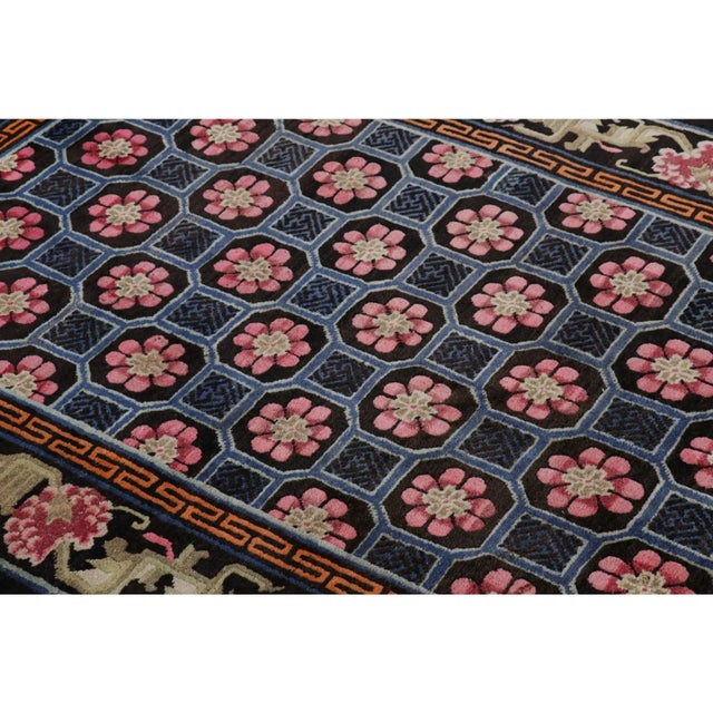 Antique Chinese Rug in Blue With Floral Medallions, From Rug & Kilim For Sale In New York - Image 6 of 7