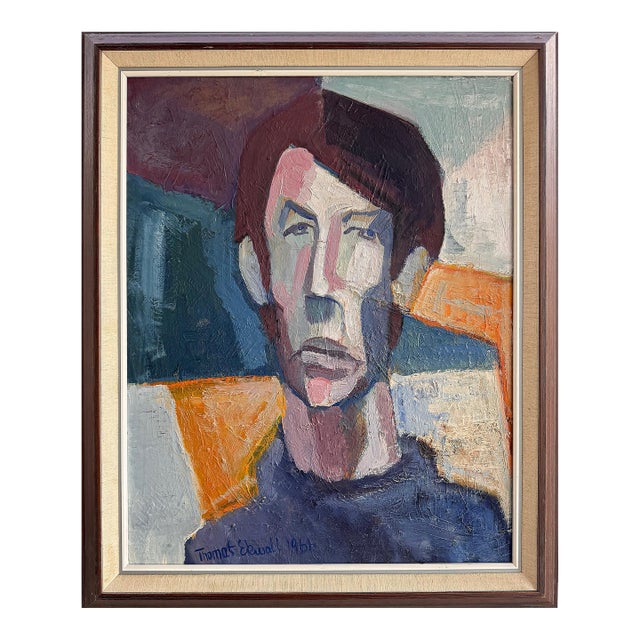 1966 Abstract Swedish Modern Portrait Painting by Thomas Ekvall For Sale