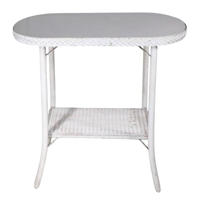 Vintage Oval White Wicker Table Att. To Lloyd Loom C 1930/50's For Sale In New York - Image 6 of 12
