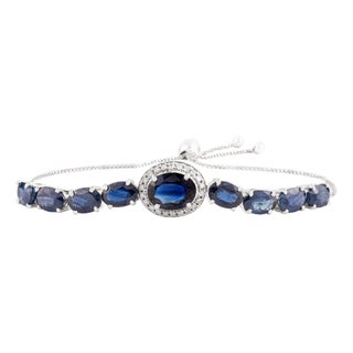 Modernist 5.86 Ct Blue Sapphire and Diamond Adjustable Bracelet in 14k Gold For Sale