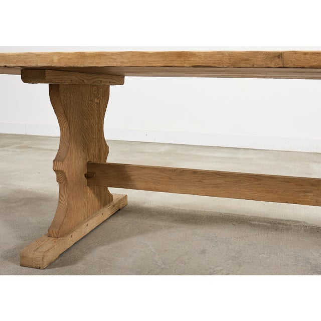 Country French Bleached Oak Farmhouse Trestle Dining Table 8 Ft For Sale - Image 11 of 18