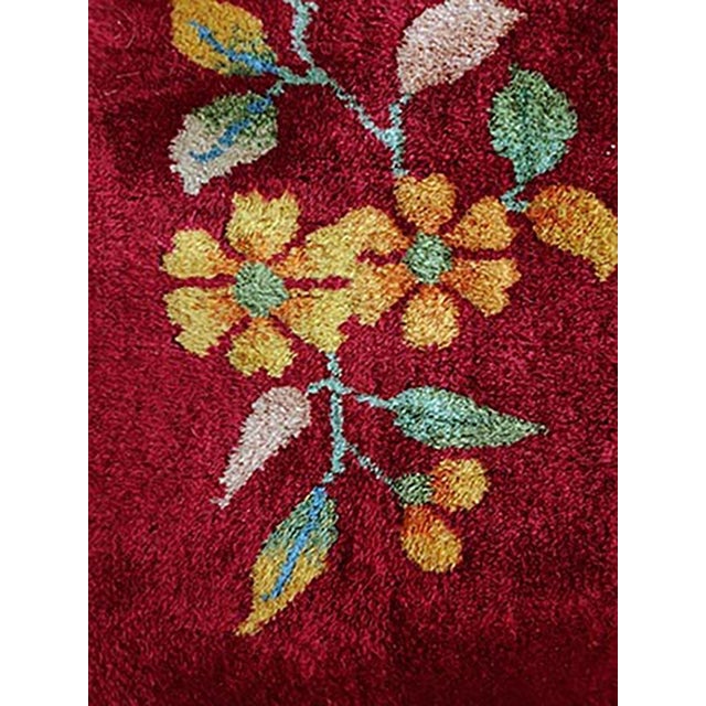 1930s Pair of Chinese Art Deco Carpets ( 3' x 4'10" -90 x 148 ) Antique Floral Wool Hand Knotted Pile Coral / Salmon Pink...