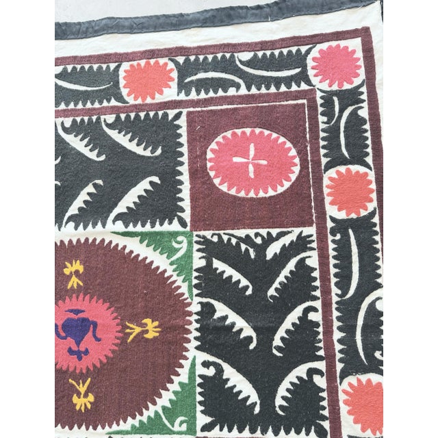 Vintage Hand-Embroidered Embroidered Brown Suzani Embroidered Wall Hanging For Sale In New York - Image 6 of 7