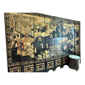 19thc Huge Antique Asian Chinoiserie 8 Foot Double Sided 8 Panel Room Divider Screen