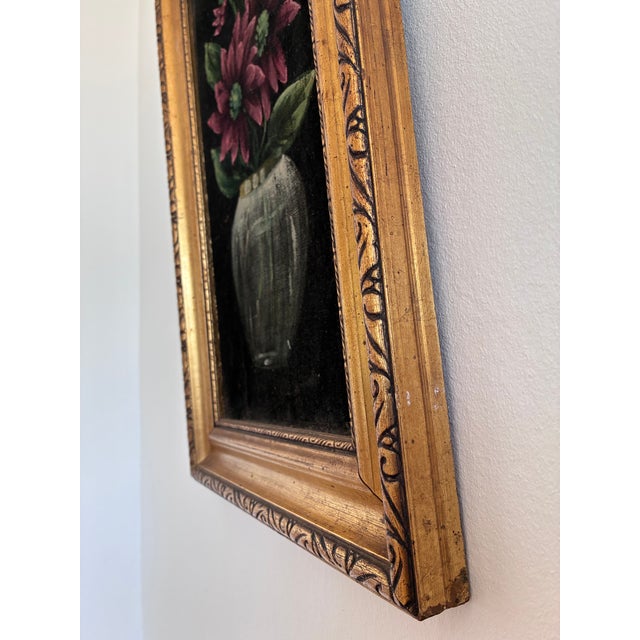 Vintage Original Velvet Flower Oil Painting, Pair of Flower Still Life Art - Set of 2 For Sale - Image 4 of 12