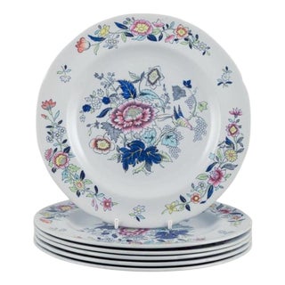 Six Lunch Plates in Faience with Floral and Bird Motifs from Copeland/Spode, 1930s, Set of 6 For Sale