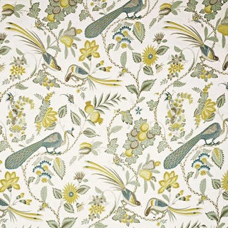 Schumacher Campagne Fabric in Cadet & Citron For Sale
