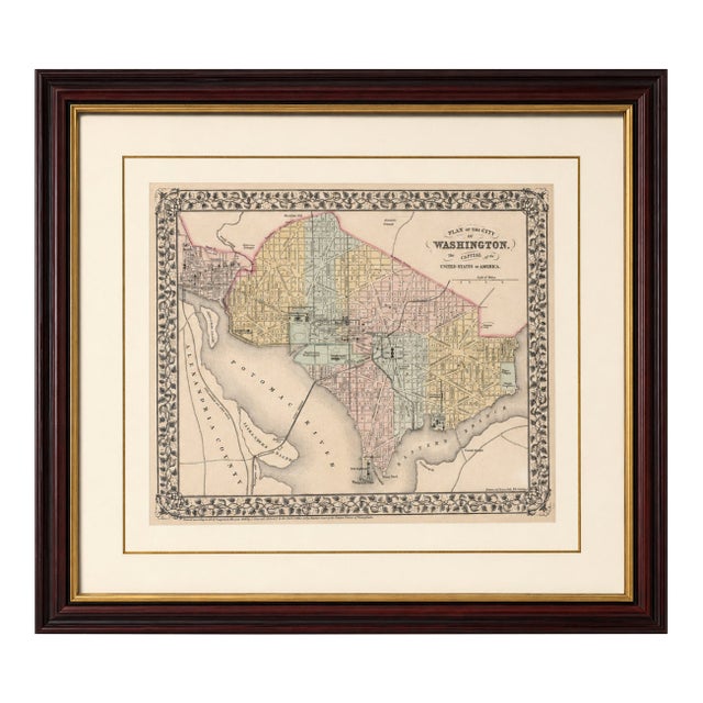 Late 19th Century S. Augustus Mitchell - Plan of the City of Washington, Hand-Colored Engraved Map For Sale