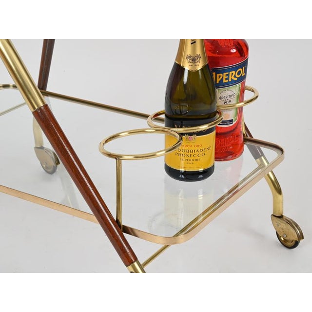 Brass and Walnut Bar Cart by Cesare Lacca, Italy, 1950s For Sale - Image 13 of 14
